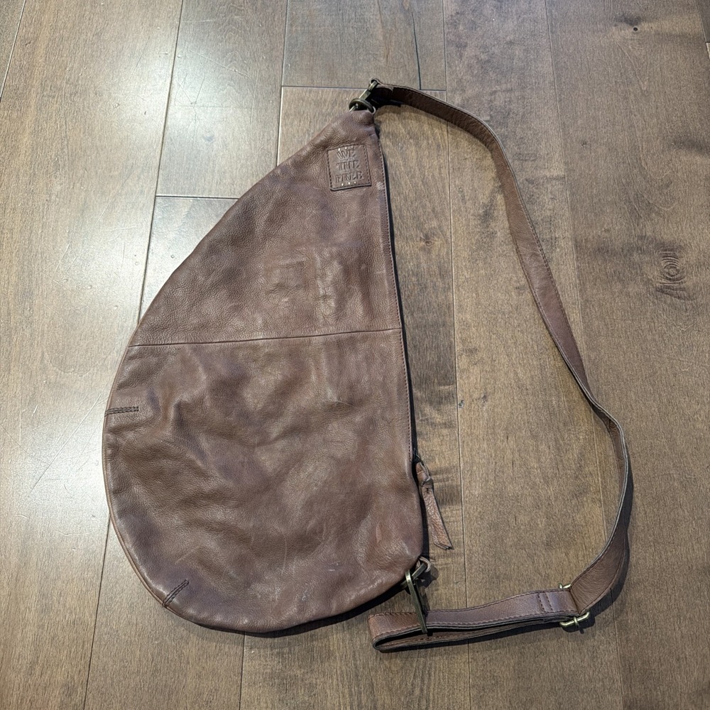 We The Free People Brown Leather Large Sling Bag Crossbody Backpack Shoulder